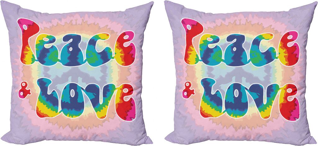 ABAKUHAUS toll Kissenbezug Set (2Stück), Peace Love Tie Dye-Effekt, doppelseitiges Digitaldruckdekor mit Reißverschluss, 50 cm, Mehrfarbig