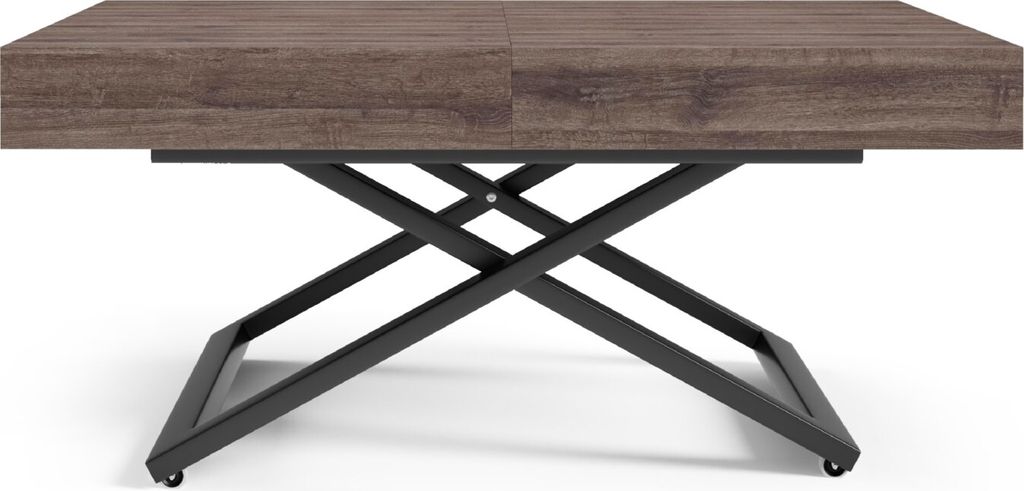Höhenverstellbarer ausziehbarer Couchtisch Sena U, ausziehbarer Tisch: 120 cm bis 200 cm, Wohnzimmertisch Farbe: Anthracite Sherman, mit Metallbei...