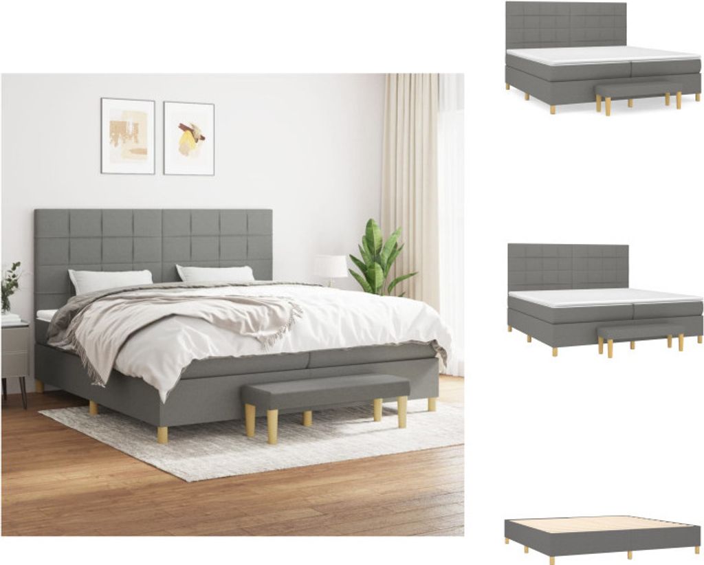 vidaXL Boxspringbett mit Matratze Dunkelgrau 200x200 cm Stoff - Betten & Bettgestelle
