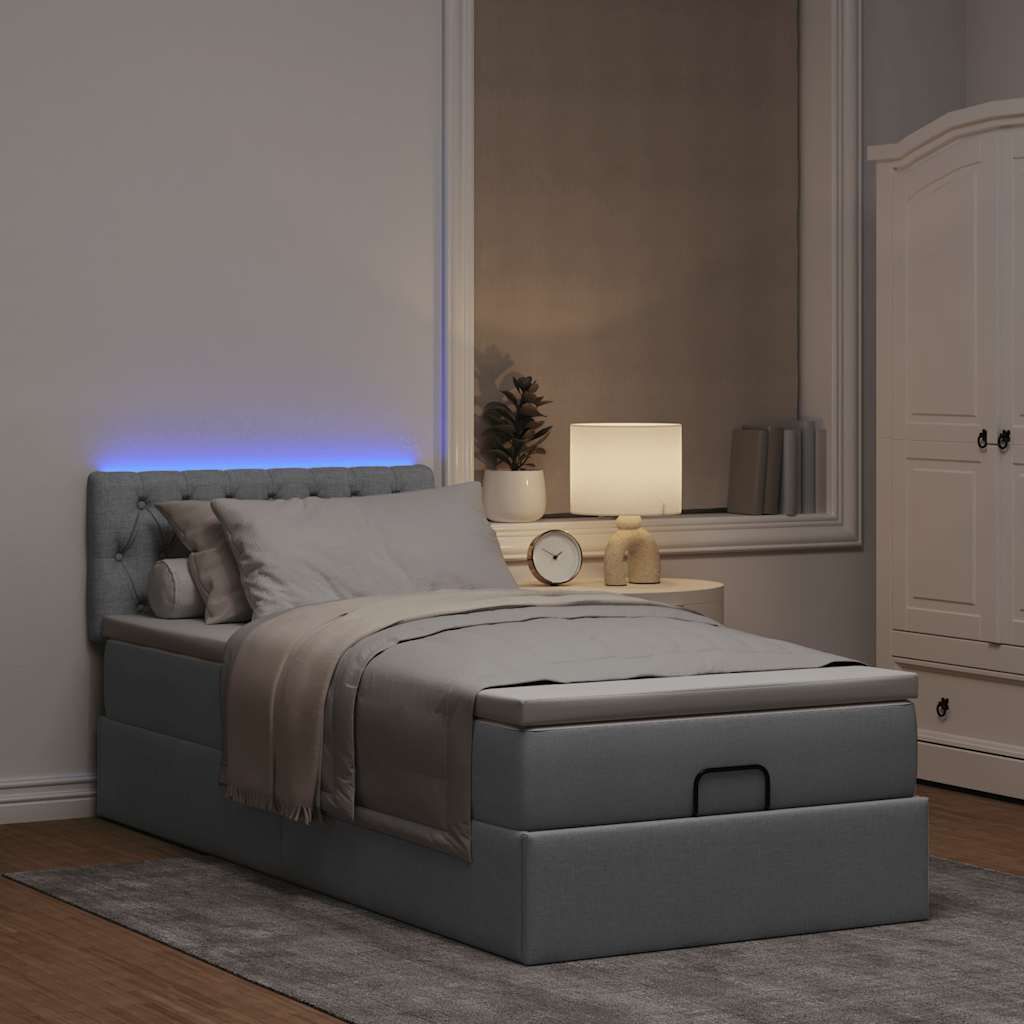 Maison Exclusive - Ottoman-Bett mit Matratze & LEDs Hellgrau 100x200 cm Stoff