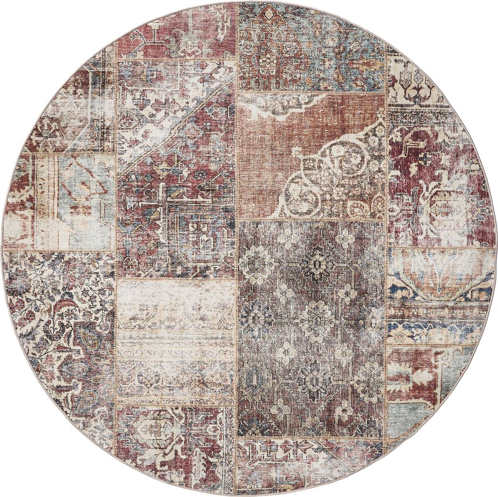 Waschbarer Teppich George Multicolor/Braun ø 160 cm rund Wohnzimmer benuta