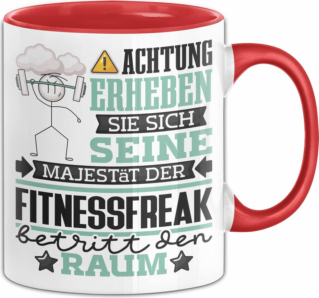 Fitnessfreak Geschenk Tasse Lustiger Spruch Erheben Sie Sich Der Fitnessfreak Betritt den Raum (Rot)