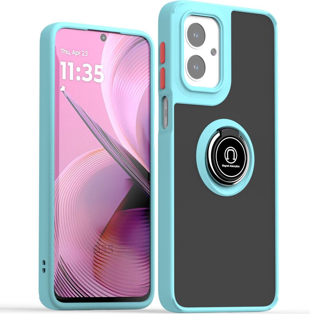Hülle für Motorola Moto G55 Matte Transluzent TPU Stoßfest Schutzhülle mit Ring Halter Ständer Hellblau