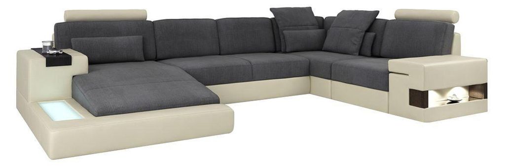 Wohnzimmer Designer Couch Polster LederStoff Sitz Modernes Ecksofa U-Form