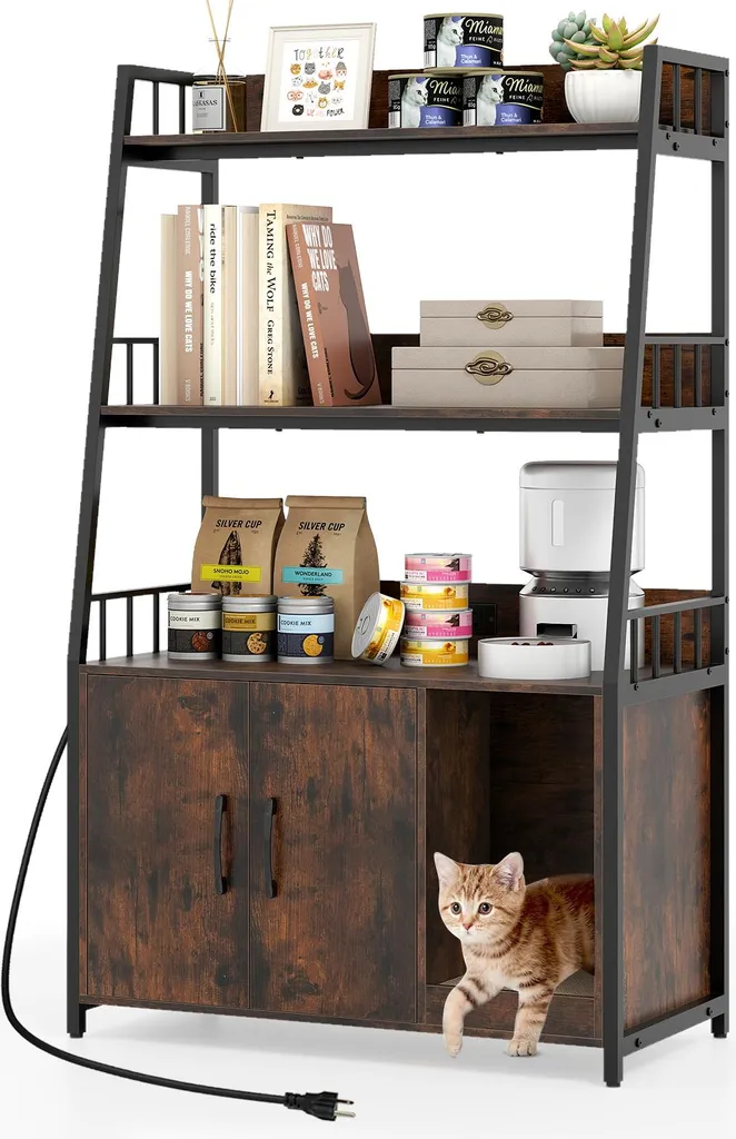 Bibliothèque pour Chat Multifonction : Cache-Litière et Station de Charge