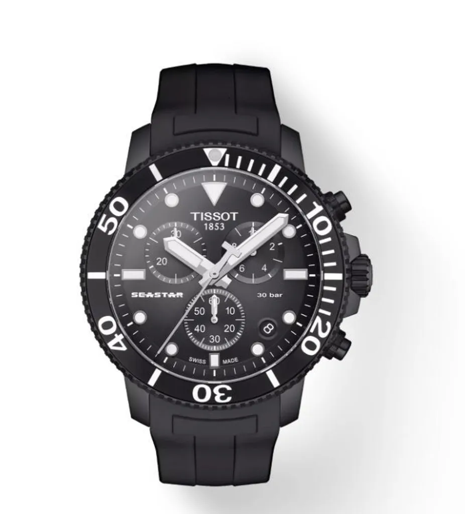 Tissot Seastar 1000 Chronographe Noir en Acier et Verre Saphir Inrayable