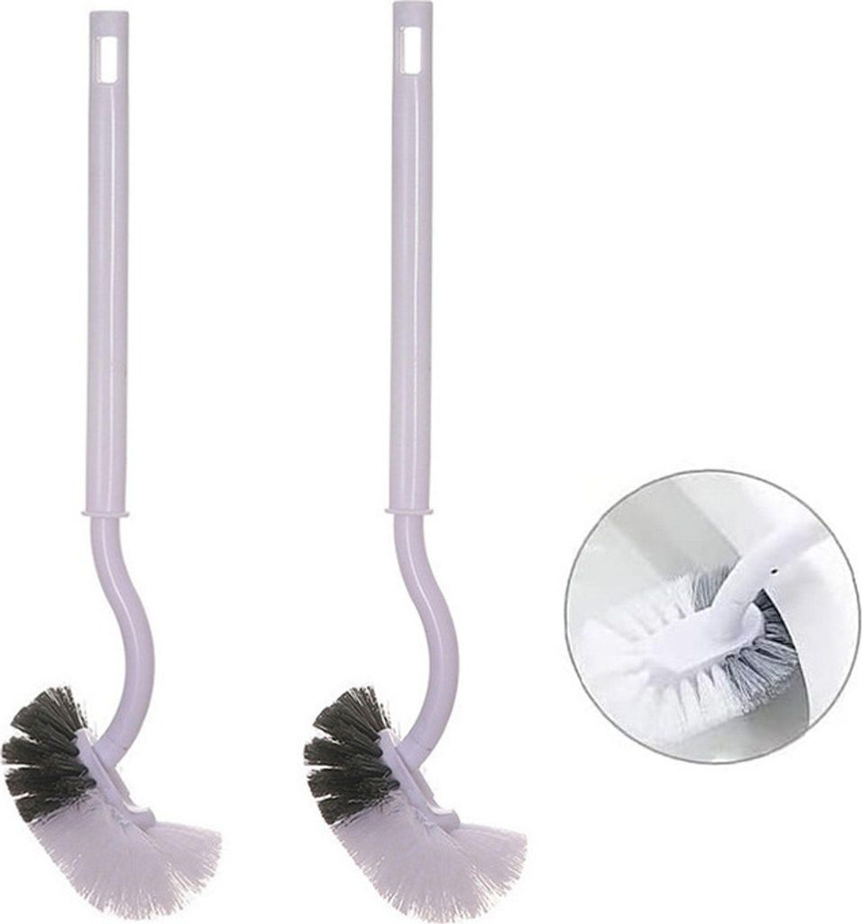 2 Pack Toilettenbürste, Klobürste mit randreiniger, Upgrade WC Bürste, Klobürste gebogen, Langer Stiel, Weiß, 40 cm