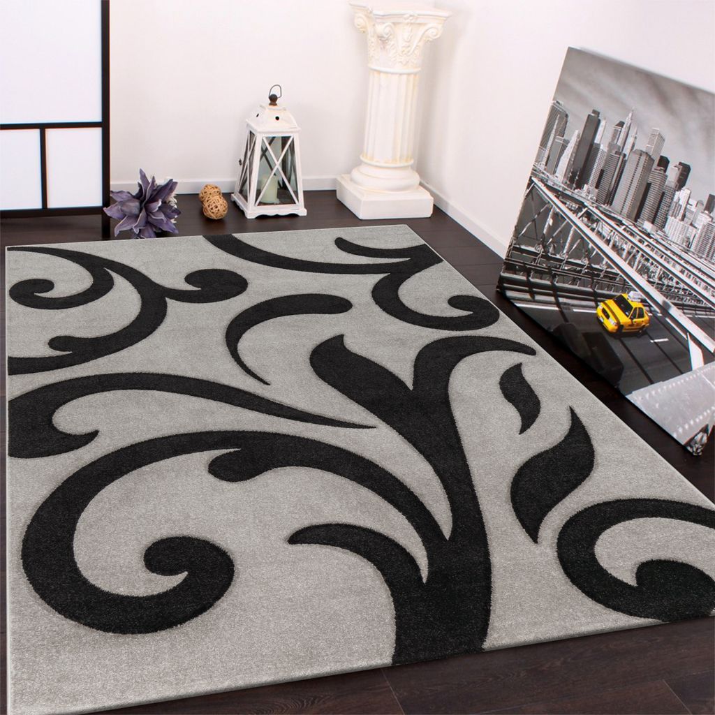 Tapis design avec découpe des contours Moderne Gris Noir Image du produit 