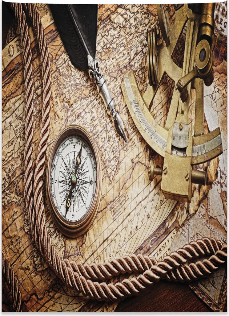 Abakuhaus Jahrgang Wandteppich, Reisethema Lifestyle aus Weiches Mikrofaser Stoff Kein Verblassen Klare Farben Waschbar, 110 x 150 cm, Creme