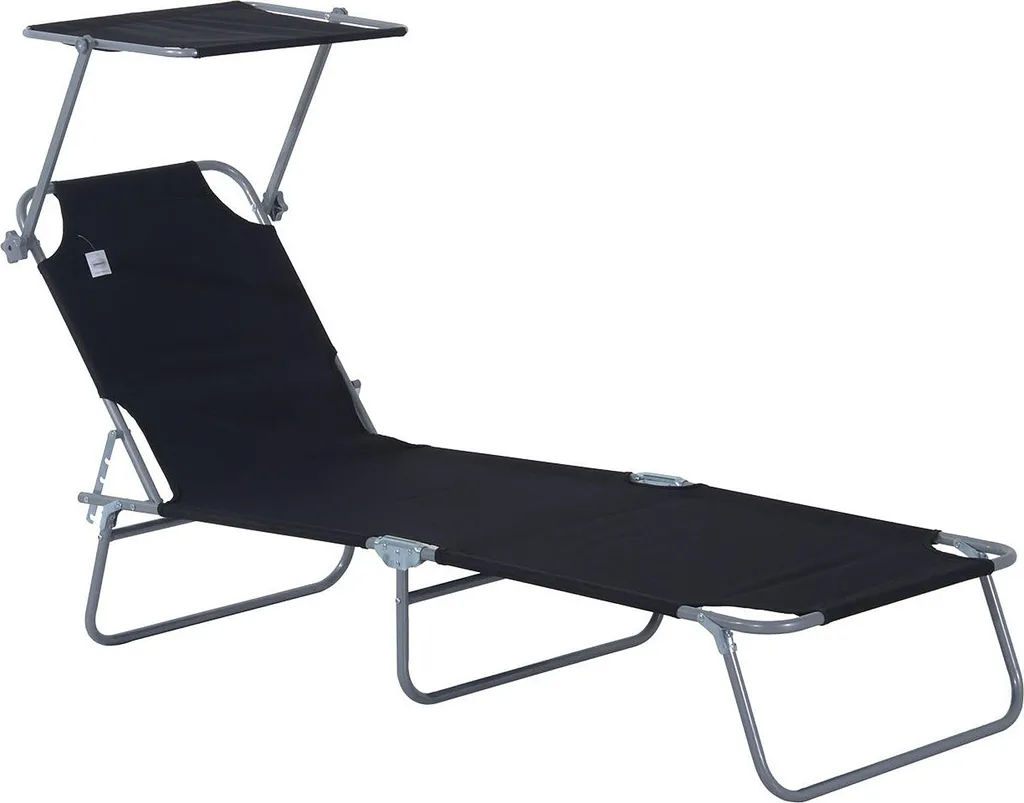 Transat de jardin avec pare-soleil Fortuna Lai noir pliable 187 cm long