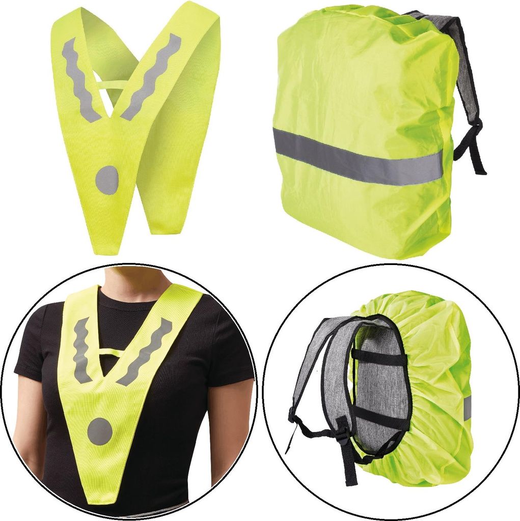 Warnkragen + Rucksack-Regenschutz sicher & trocken unterwegs: reflektierend, wind- & wasserabweisend, ideal für Schulweg