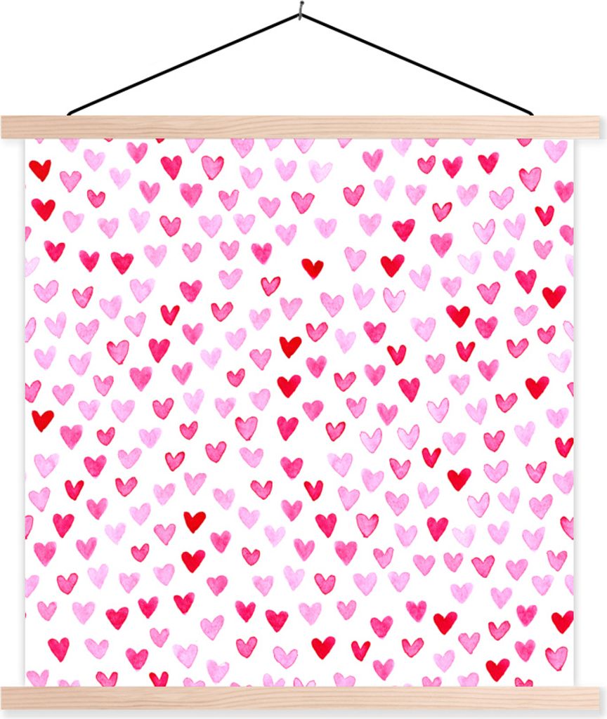 MuchoWow Textilposter Eine Illustration einer Karte zum Valentinstag mit Herzen 60x60 cm mit holzfarbenen Rahmen - Wanddekoration