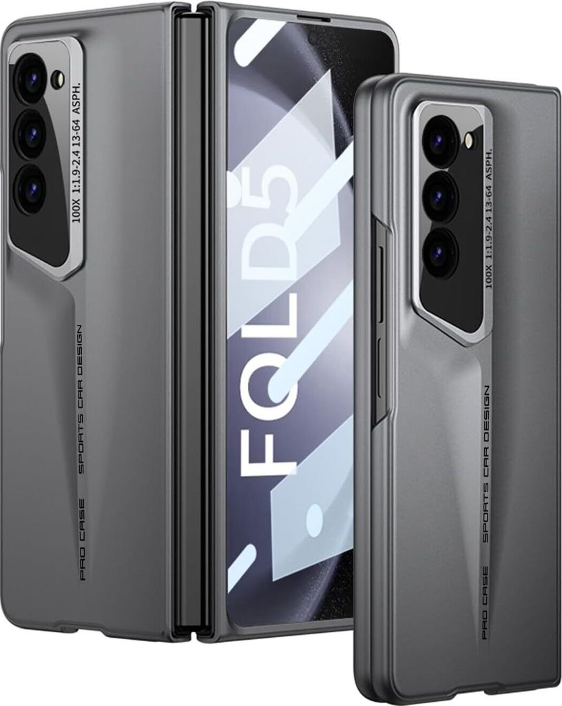 Hundyhülle für Samsung Galaxy Z Fold 5, Eingebautem Bildschirmschutz, Ultradünne Hartes Matt PC Kratzfest Schutzhülle Grau