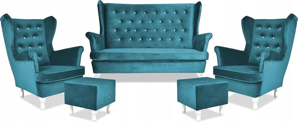 Family Meble Set aus Sofa + 2 Sessel + Hocker Diana 2-Sitzer Sofa Couch Freistehendes Lounge Sofa Bequem zum Entspannen Wohnzimmer Büro (ROYAL 19)