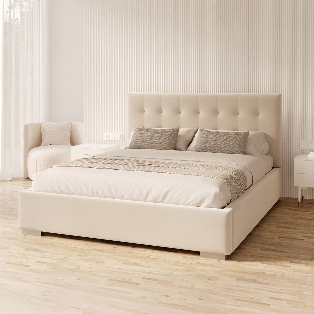 FDM Bett GRACE Trinity 120x200 cm Polsterbett mit Lattenrost aus Metall Bettkasten Stauraumbett Samt beige