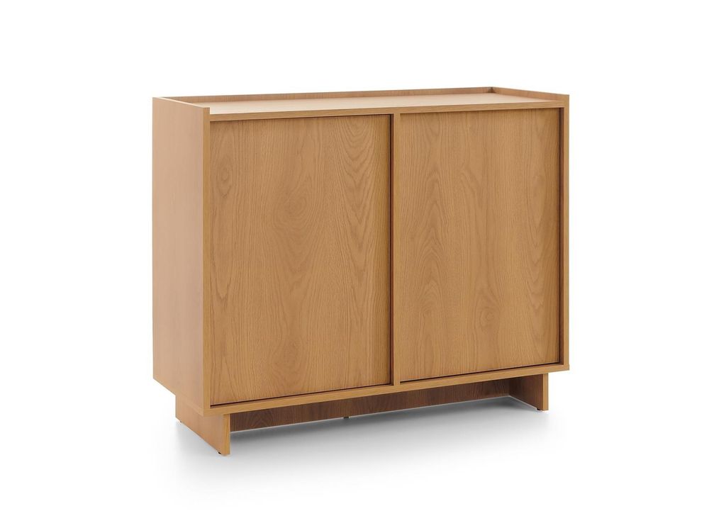 BETTSO Kommode SUNA – Japandi-Design – Eiche Caramel Sideboard grifflos für Wohn- & Schlafzimmer, 4 Fächer, 98x81x39 cm, Saugroboter-geeignet