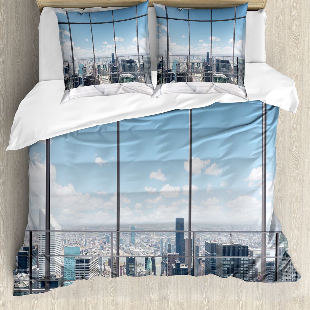 ABAKUHAUS Städtisch Bettbezug, Stadt Moderne Landschaft, Milbensicher Allergiker geeignet mit Kissenbezügen, 155 cm x 220 cm - 80 x 80 cm, Grau, ...