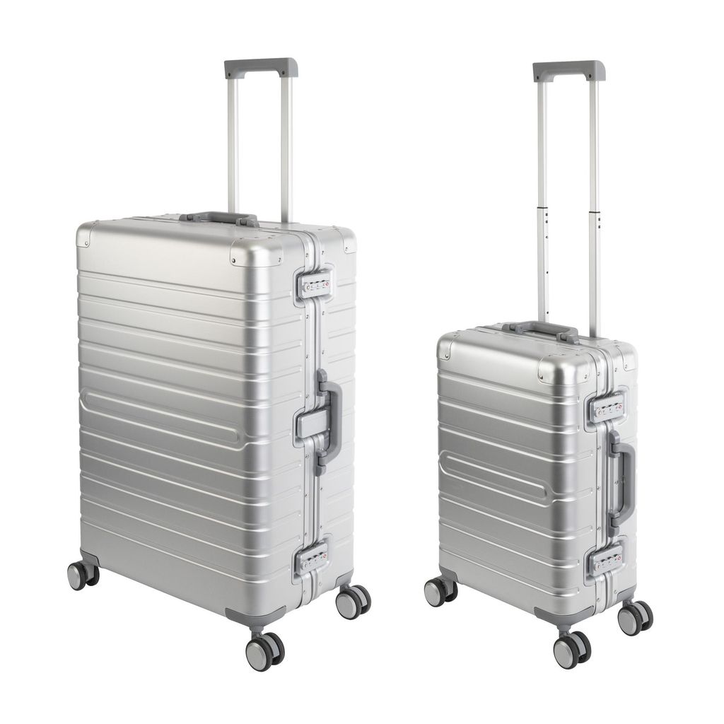 Travelhouse Oslo - 2er Reisekoffer Set S+L - Aluminium Hartschale Silber
