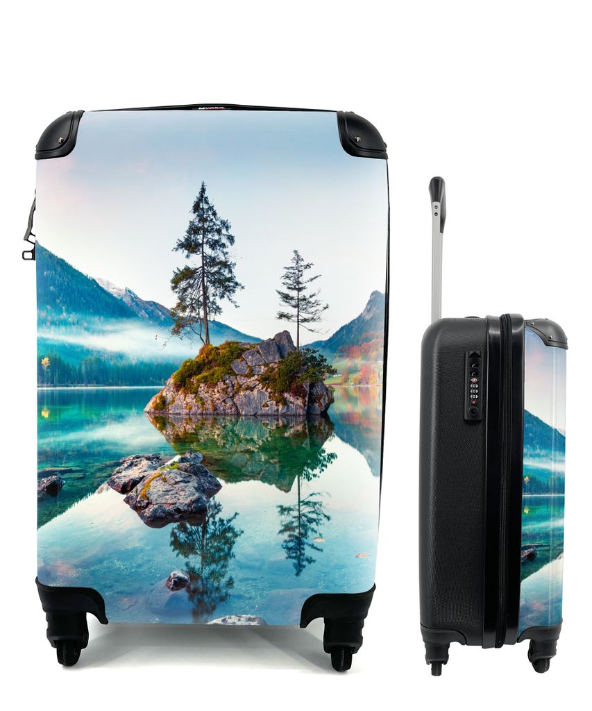 MuchoWow Koffer Handgepäck Trolley Rollkoffer Kleine Reisekoffer mit 4 Rollen - Berge - See - Bäume - Natur - Wasser - Cabin Size < 55x40x23 cm...