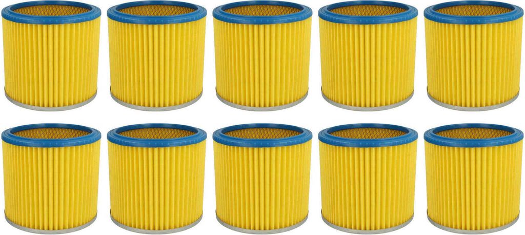 vhbw 10x Faltenfilter kompatibel mit Parkside PNTS 30/4(E/S), 30/6(E/S), 1300 (A1), 30/6, 30/6 S, 30/6 DE, 30/5 Staubsauger - Patronenfilter Blau Gelb