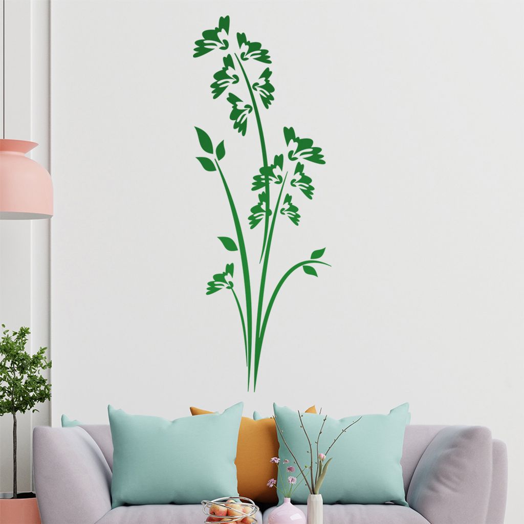 Blüten - Gräser - Frühling Wandtattoo in 6 Größen - Wandaufkleber Wall Sticker - Dekoration, Küche, Wohnzimmer, Schlafzimmer, Badezimmer