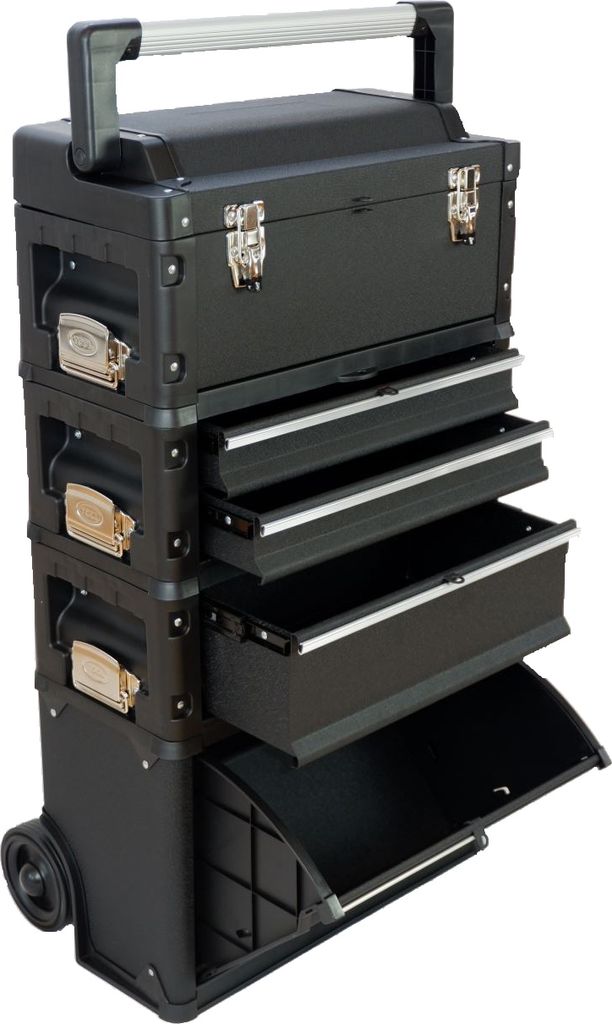 ASS Metall Werkzeugtrolley Werkstattwagen XXL Type: C1-B BLACK EDITION schwarz mit Schubladenverriegelung und Schloss