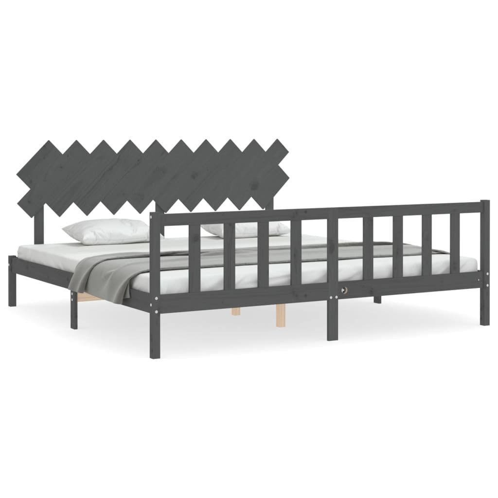 vidaXL Massivholzbett mit Kopfteil Grau 200x200 cm