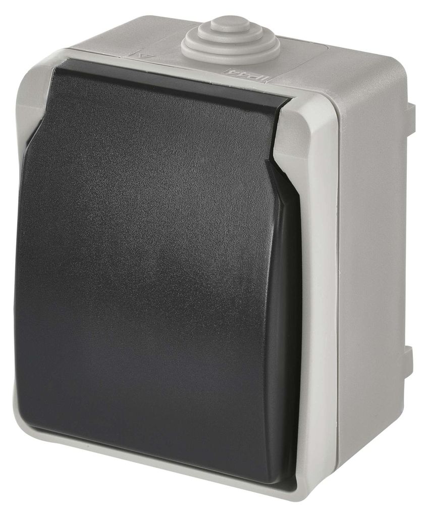 Wandsteckdose grau-schwarz, IP44