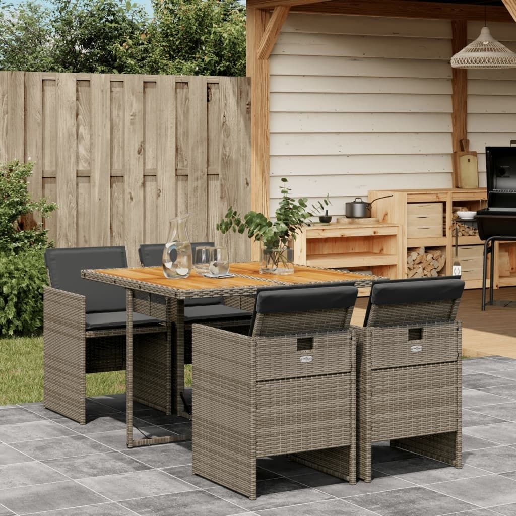 Maison Exclusive - 5-tlg. Garten-Essgruppe mit Kissen Grau Poly Rattan