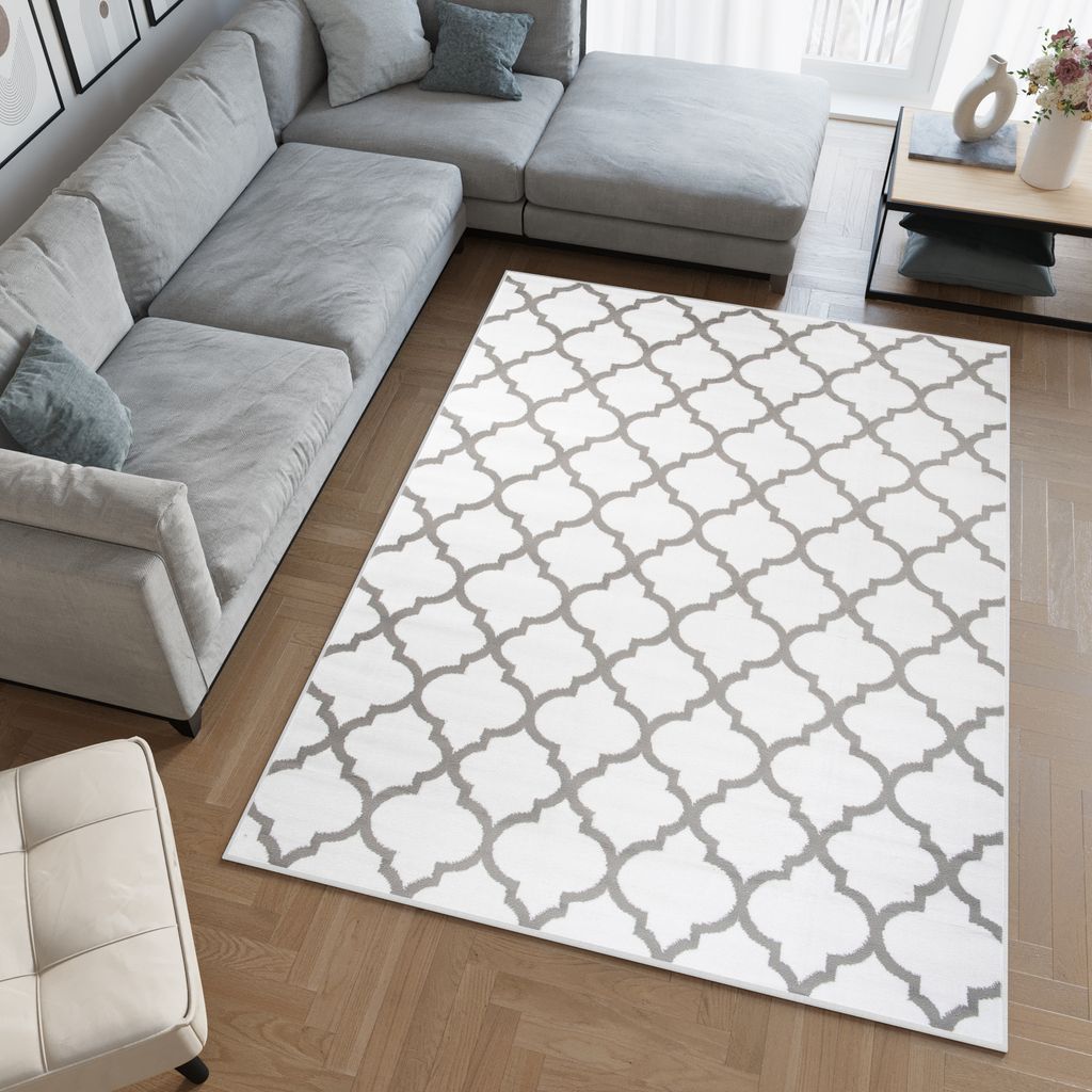 Teppich Wohnzimmer Schlafzimmer Kurzflor Modern Design Grau Weiß Meliert 160 x 220 cm