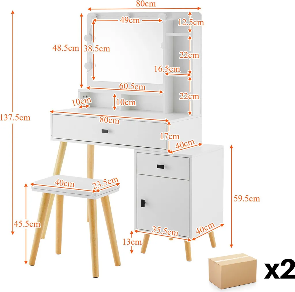 Coiffeuse CLIPOP avec miroir LED éclairé et table de maquillage extensible