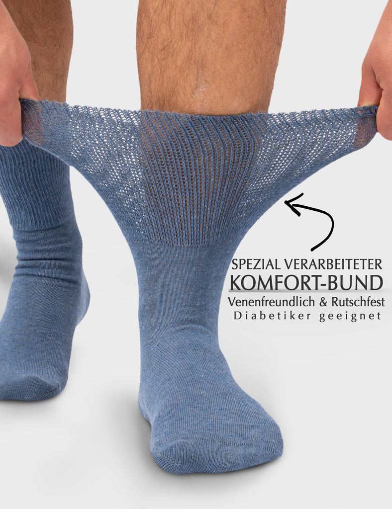 6x Socken Uni für Diabetiker und ohne Gummibund Blau Gr. Produktbild 