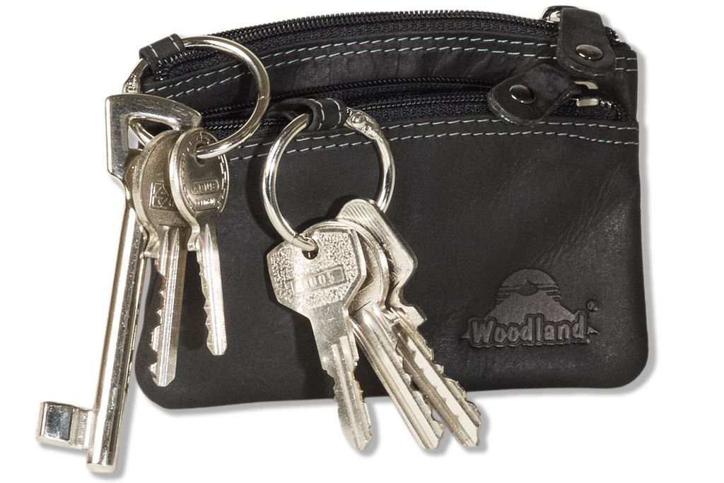 Woodland® Leder Doppel Schlüsseltasche mit 2 Schlüsselketten in Hellbraun