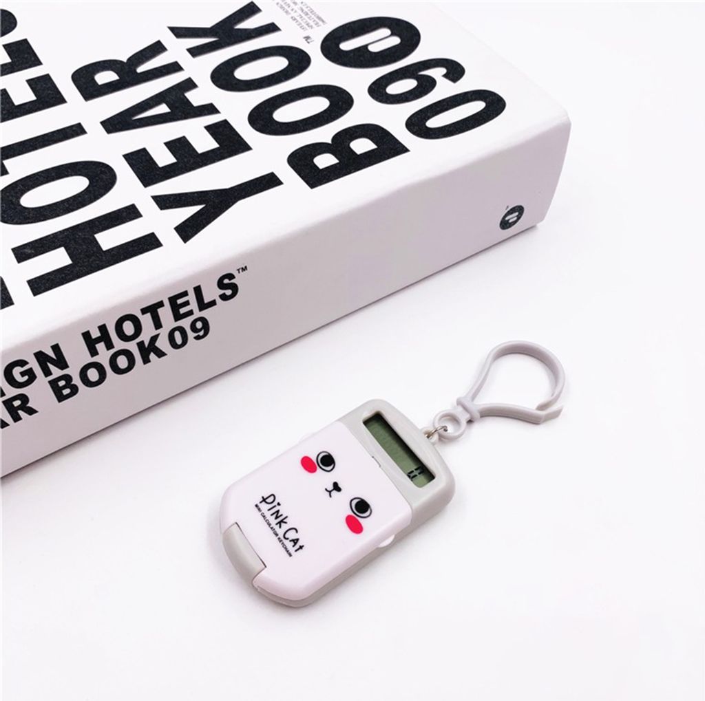 Mini -Rechner niedliche Emoticons Kunststoff Cartoon Digitaler Taschenrechner mit Key Ring Office Supplies-Weiss
