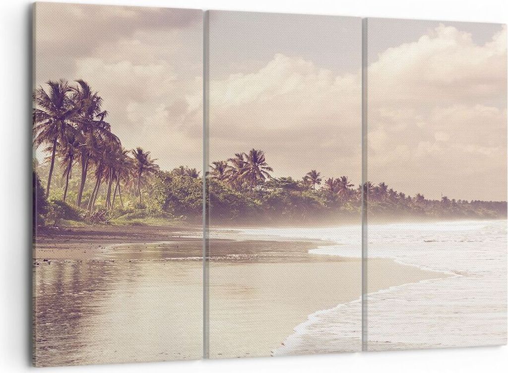 Bild auf Leinwand - Leinwandbild - 3 Teile - Palmen Strand Wasser - 105x70cm - Wand Bild - Wanddeko - Wandbilder - Leinwanddruck - Bilder - Wanddek...