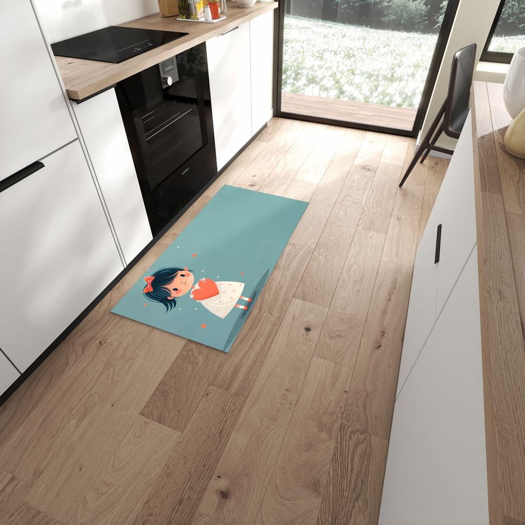 Küchenteppich 60x120cm rutschfest & abwischbar PVC Läufer - Herzliches Mädchen