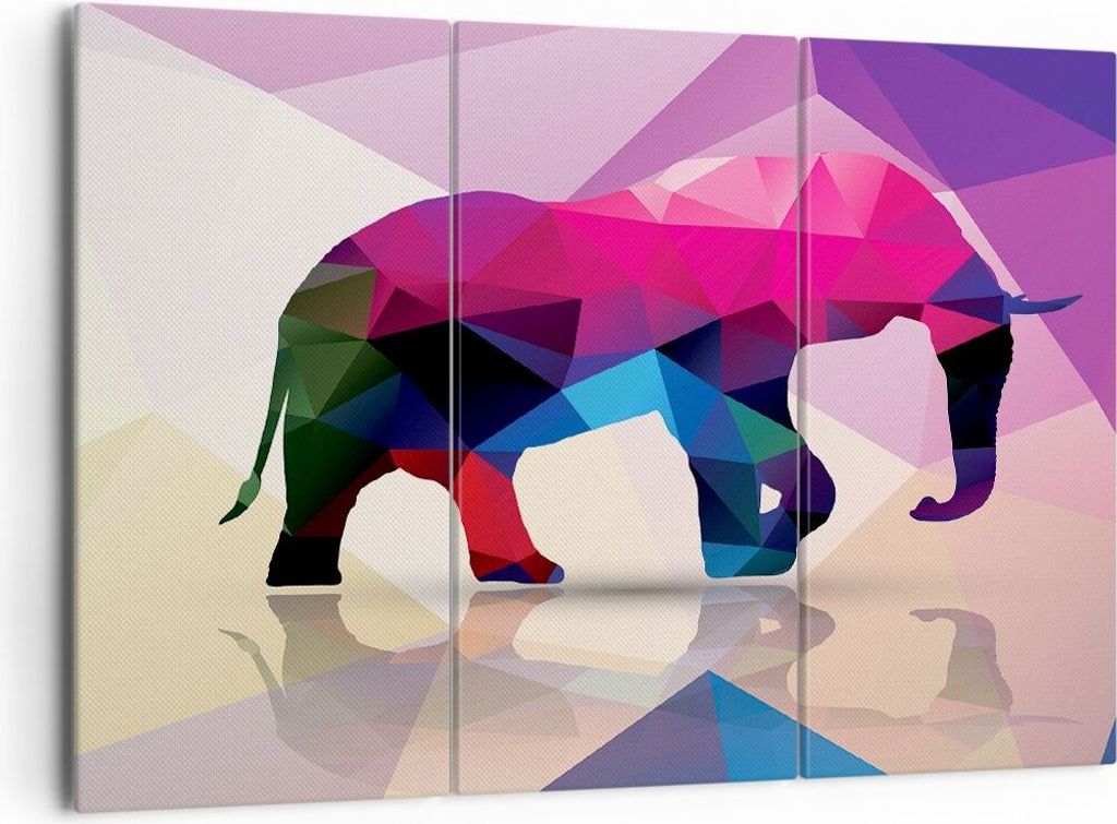 Bild auf Leinwand - Leinwandbild - Elefanten Illustration Bunt - 165x110cm - Wand Bild - Wanddeko - Leinwanddruck - Bilder - Kunstdruck - Wanddekor...