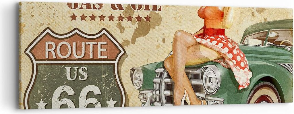 Bild auf Leinwand - Leinwandbild - Frau Auto Transport Straße - 90x30cm - Wand Bild - Wanddeko - Leinwanddruck - Bilder - Kunstdruck - Wanddekorat...
