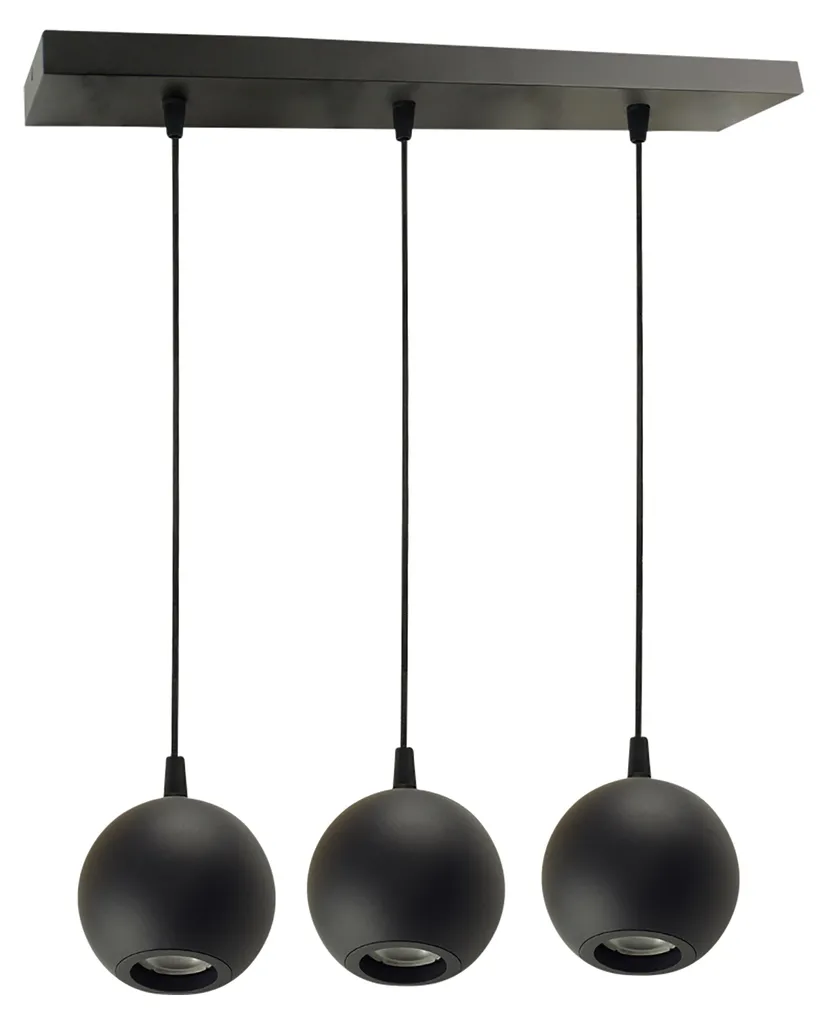 Luminaire de plafond suspendu 3 flammes GLOBE noir pour ampoule GU10
