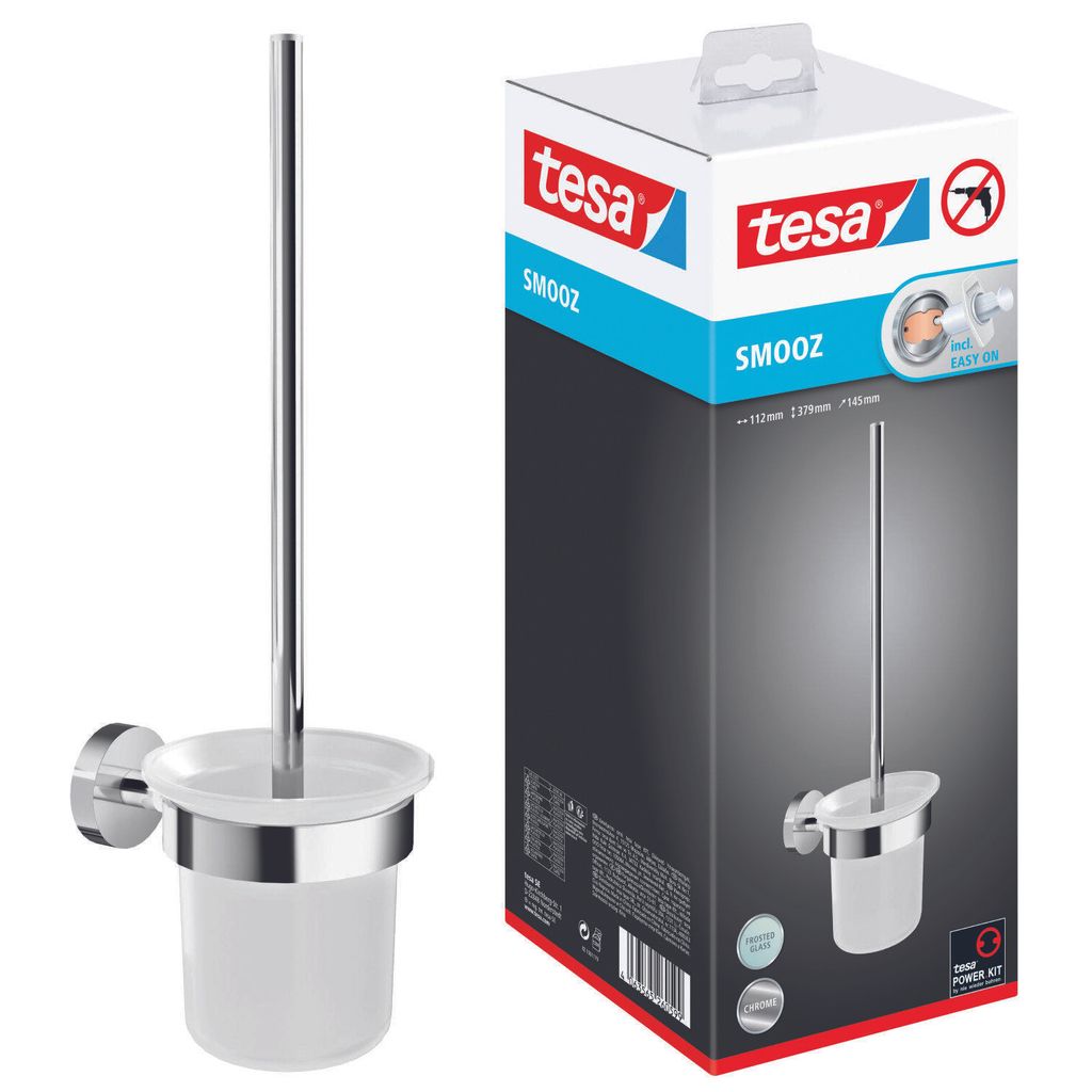 tesa SMOOZ WC-Garnitur, satiniertes Glas und verchromter Produktbild 
