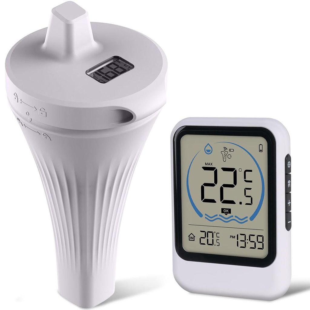 Digitales Poolthermometer Funk mit LCD-Display, Wasserdichtes Schwimmendes Wasserthermometer für Pool, Whirlpool & Aquarium