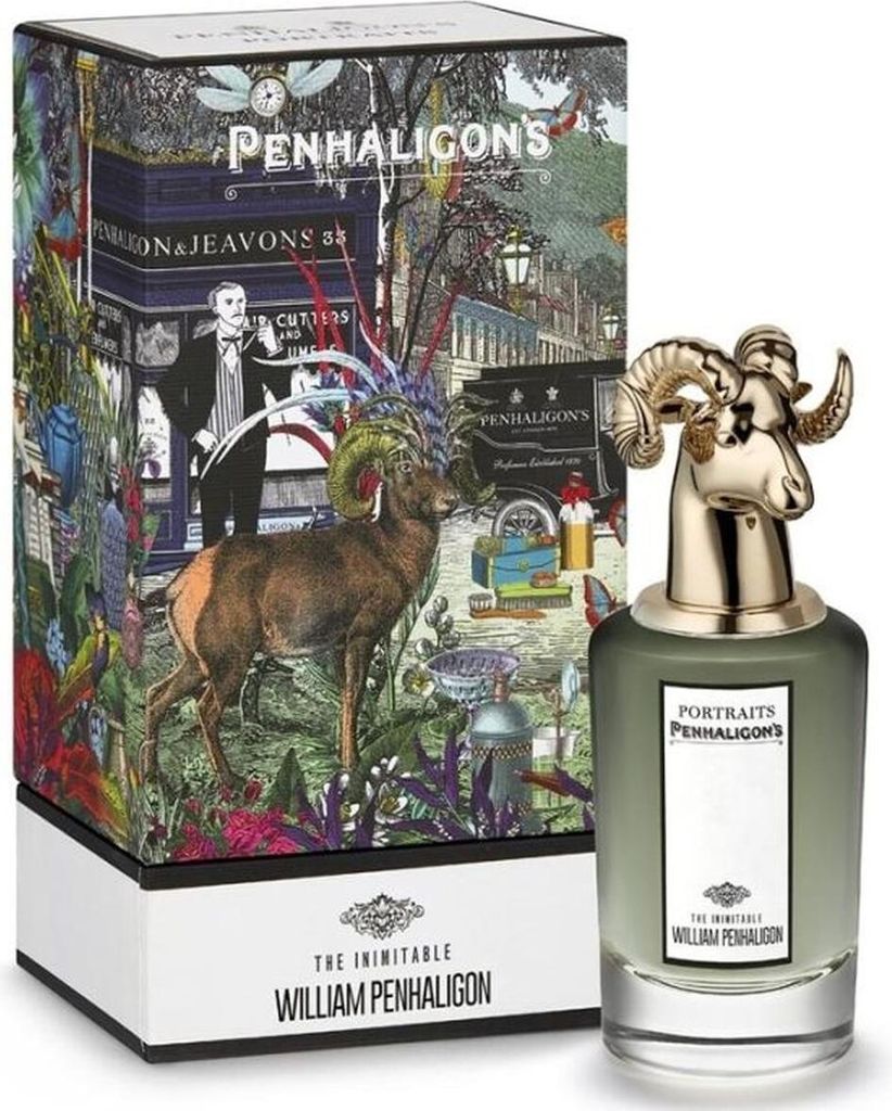A perfume bottle and its box are displayed together.