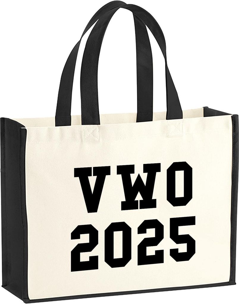Huuraa Jutetasche VWO 2025 Abschluss Niederlande 21 Liter Black Jute und Baumwolle Einkaufstasche Geschenkidee