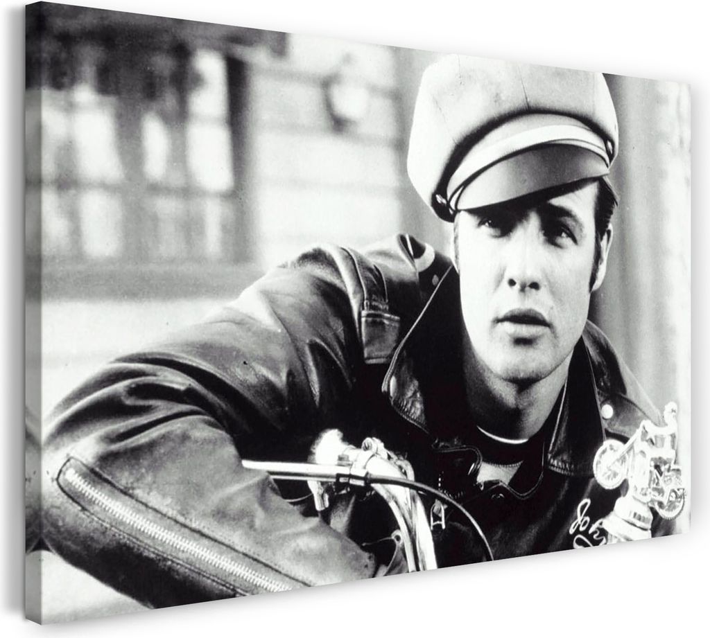 Leinwandbild (120x80cm): Marlon Brando schwarz weiss movie-star Hollywood retro, echter Holz-Keilrahmen inkl. Aufhänger, handgefertigt in Deutschland