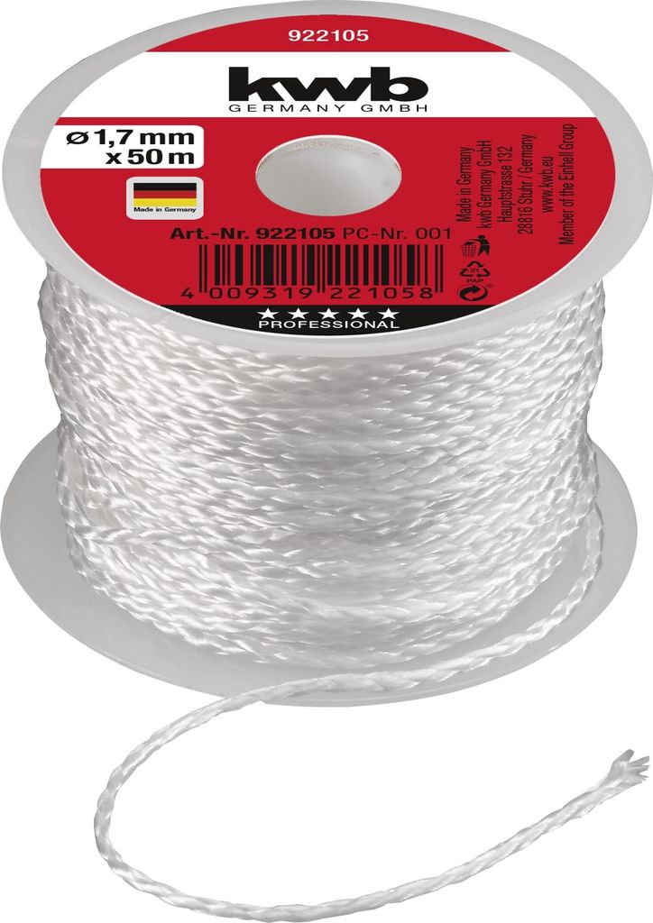 kwb Maurer-Schnur 50 Meter, weiß, Richtschnur für Pflaster-und Maurerarbeiten 1,7 mm, Lotschnur für div. Anwendungen