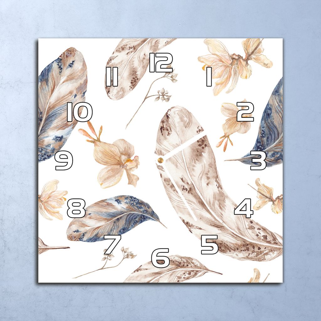 Deko Glasuhr Wanduhr 30x30 Fallende Federn Gold Quarz Küchenuhr Bürouhr