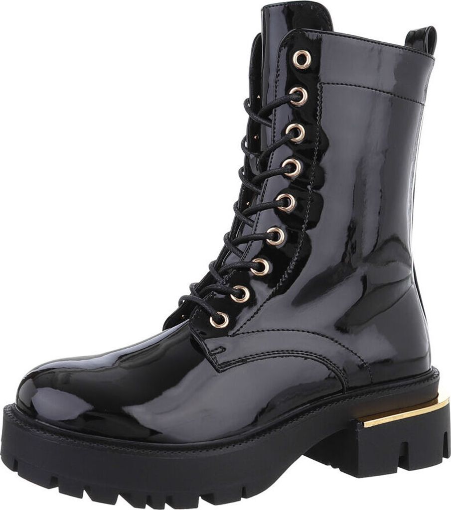 Ital-Design Damen Stiefeletten Plateaustiefeletten Schnürstiefeletten Western- & Bikerboots 87214616 Schwarz Gr. 38