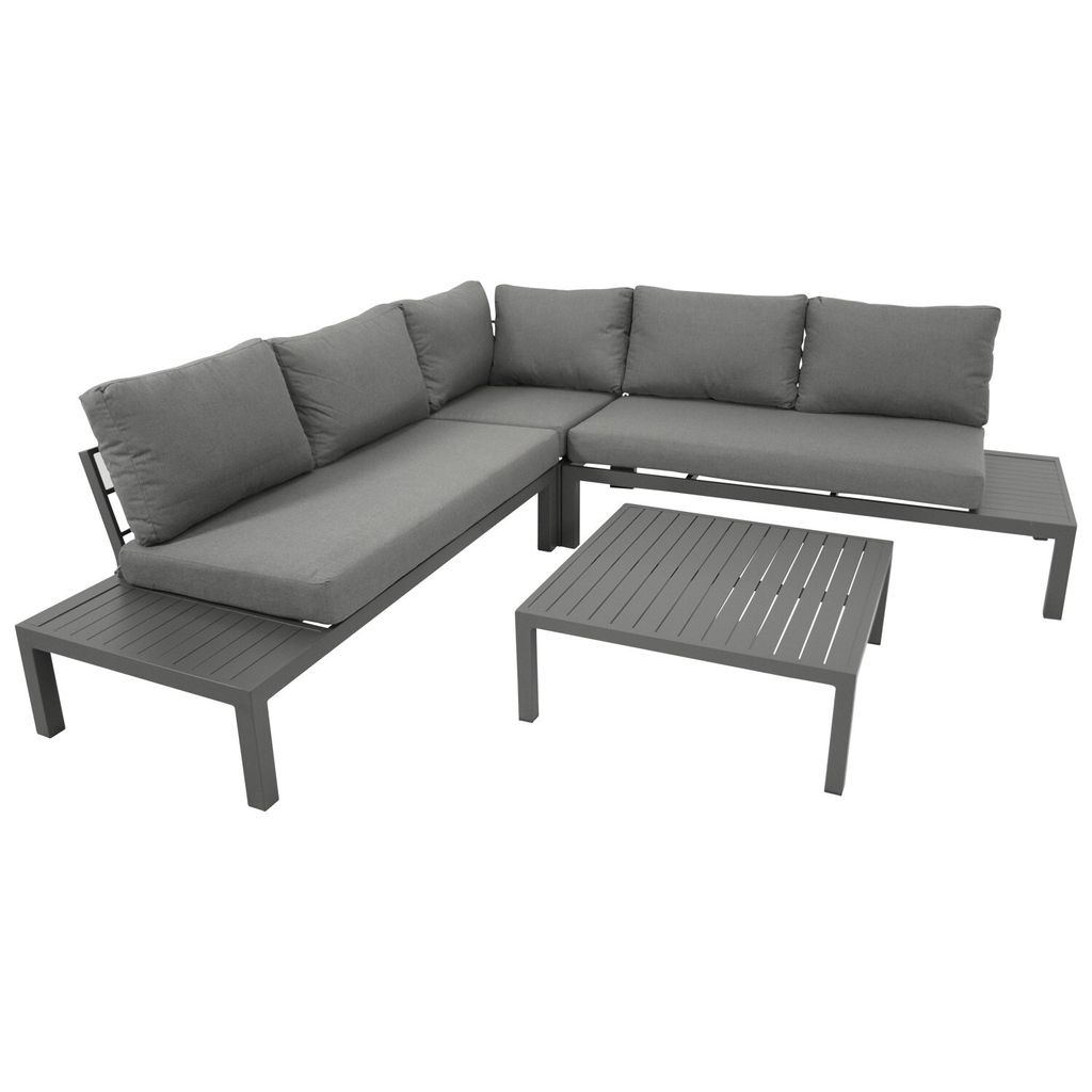 DEGAMO Lounge Set Ecklounge ROVIGNO Aluminium anthrazit, Polster grau, wetterfest