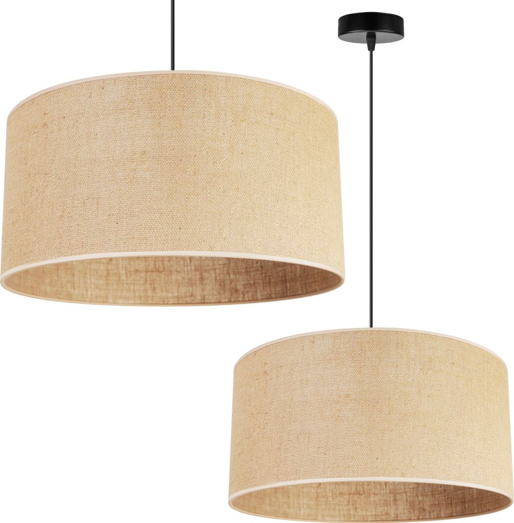 Light-Home Juta Hängelampe - Metall mit Lampenschirm aus Stoff - E27 - Klassisch 1-Flammig 45 cm - Schwarz Basis und Jute