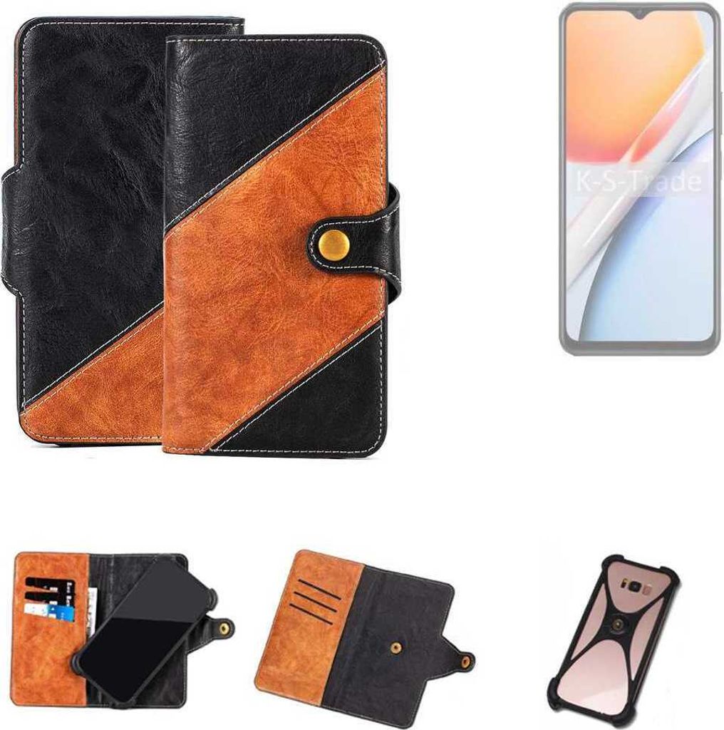 K-S-Trade Handyhülle Schutzhülle Bookstyle Case Wallet-Case kompatibel mit Vivo G2 Handy Cover Bumper Klapphülle schwarz hellbraun 1x